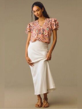 Maeve Short-Sleeve Ruffle Yoke Blouse size S